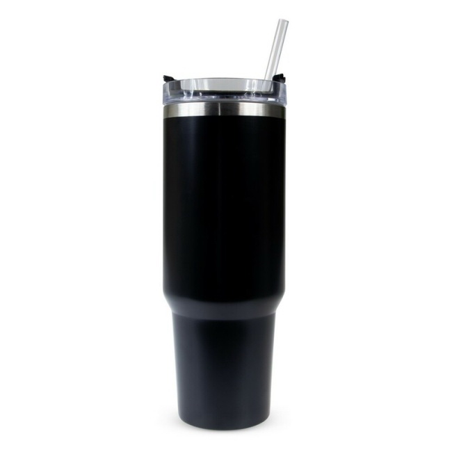 1200 ml czarny kubek termiczny z uchwytem i słomką