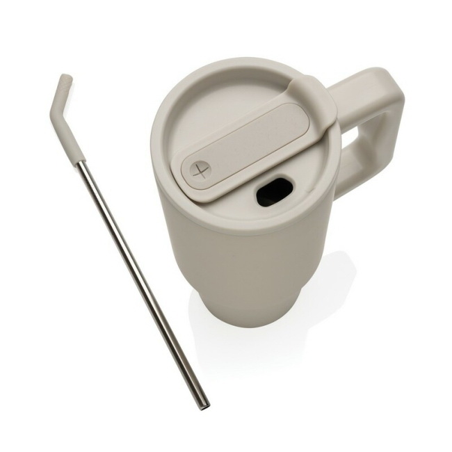 Beżowy kubek termiczny 900 ml z uchem, stal recyklingu