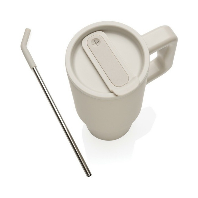 Beżowy kubek termiczny 900 ml z uchem, stal recyklingu