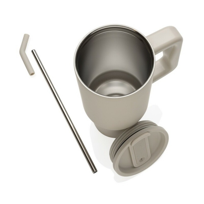 Beżowy kubek termiczny 900 ml z uchem, stal recyklingu