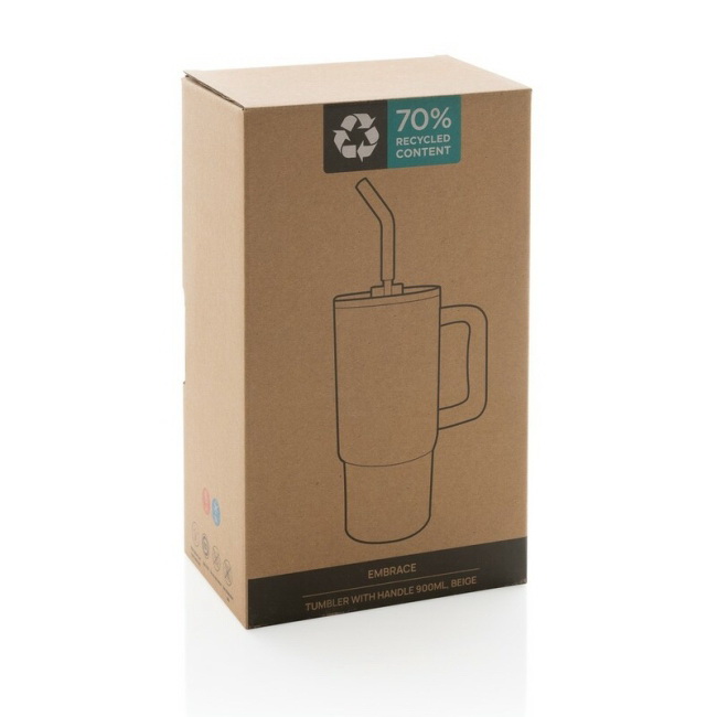 Beżowy kubek termiczny 900 ml z uchem, stal recyklingu