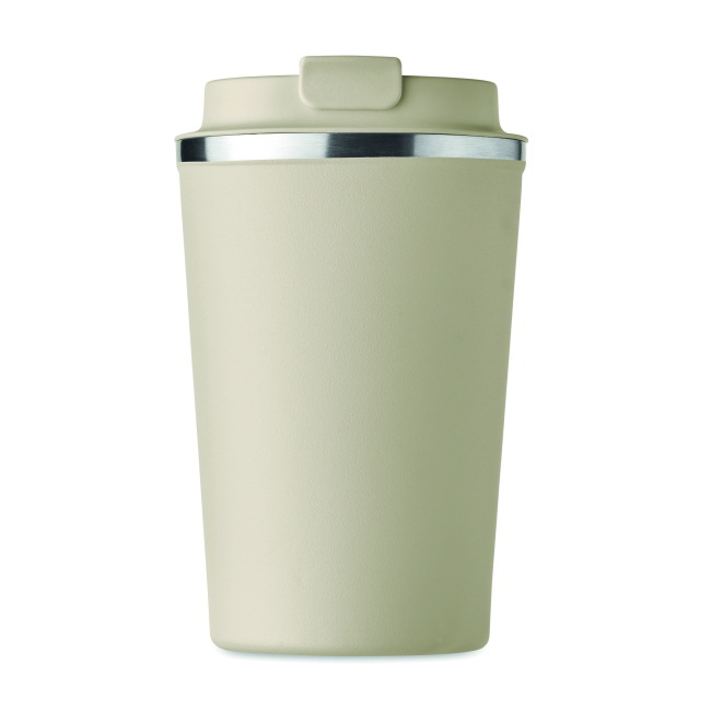 Beżowy termokubek 350 ml, stal 18/8, nadruk logo