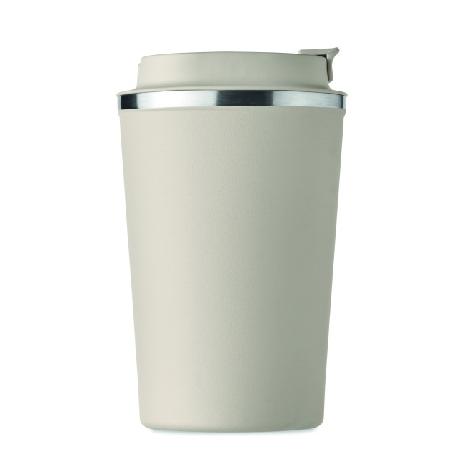 Beżowy termokubek 350 ml, stal 18/8, nadruk logo