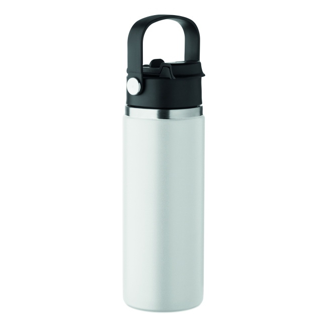 Biała butelka termiczna 500 ml Suma grip ze słomką
