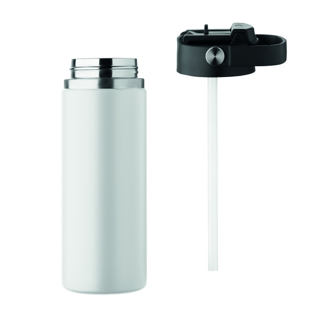 Biała butelka termiczna 500 ml Suma grip ze słomką