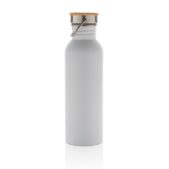 Biały bidon sportowy 700 ml, stal i bambus