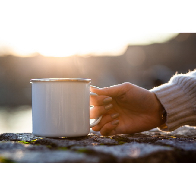 Biały kubek emaliowany Oldie 500 ml z nadrukiem