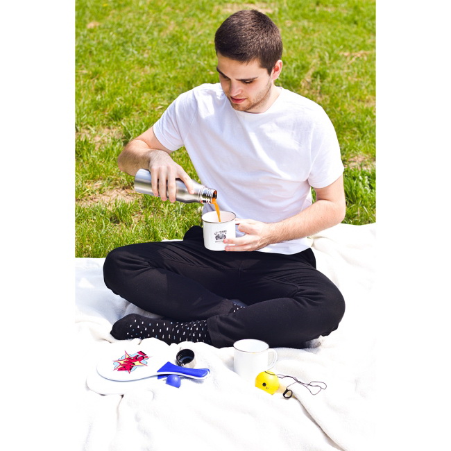 Biały kubek emaliowany Oldie 500 ml z nadrukiem