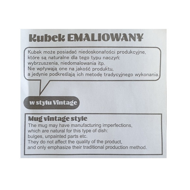 Biały kubek emaliowany Oldie 500 ml z nadrukiem