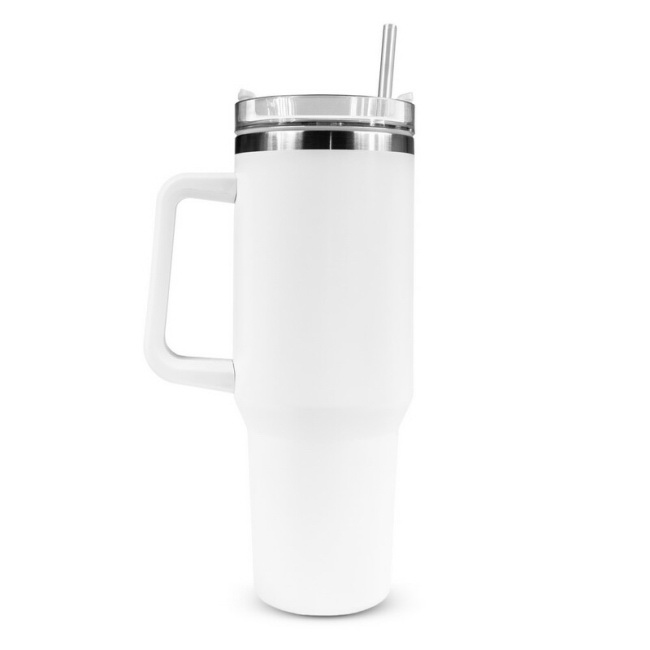 Biały kubek termiczny 1200 ml z uchwytem, stal 18/8
