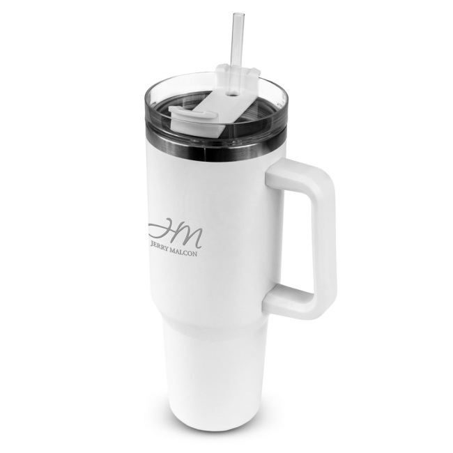 Biały kubek termiczny 1200 ml z uchwytem, stal 18/8