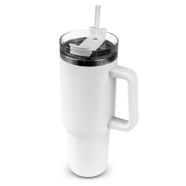Biały kubek termiczny 1200 ml z uchwytem, stal 18/8