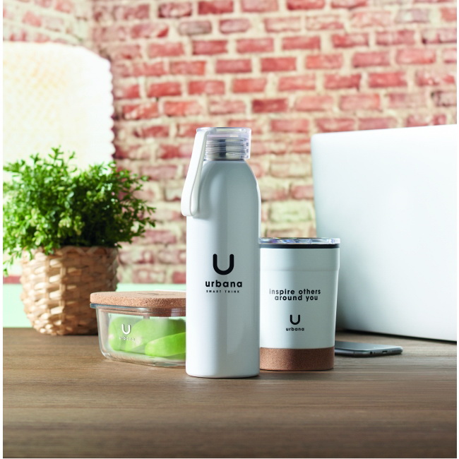 Bidon 650 ml stalowy biały z logo, z zawieszką