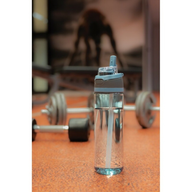 Bidon RPET 800 ml z ustnikiem – niebieski z nadrukiem