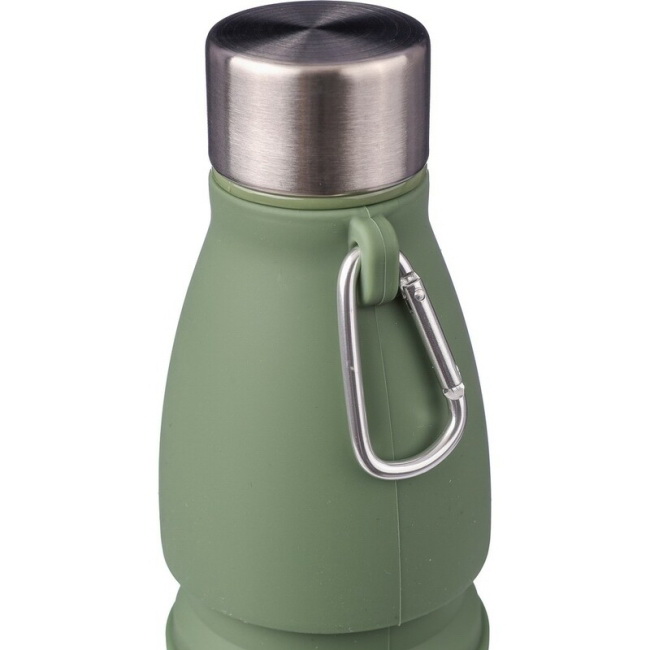 Bidon silikonowy składany 550 ml zielony, karabińczyk
