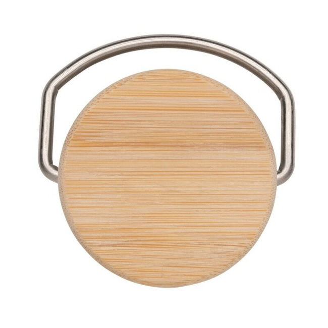 Bidon stalowy 700 ml czarny z bambusową zakrętką