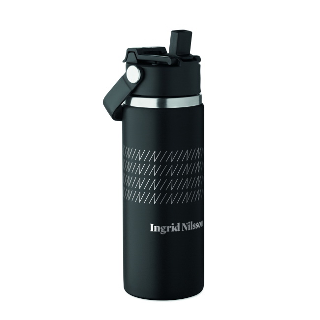 Butelka termiczna 500 ml, czarna ze słomką