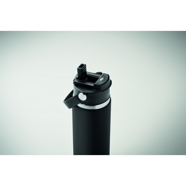 Butelka termiczna 500 ml, czarna ze słomką
