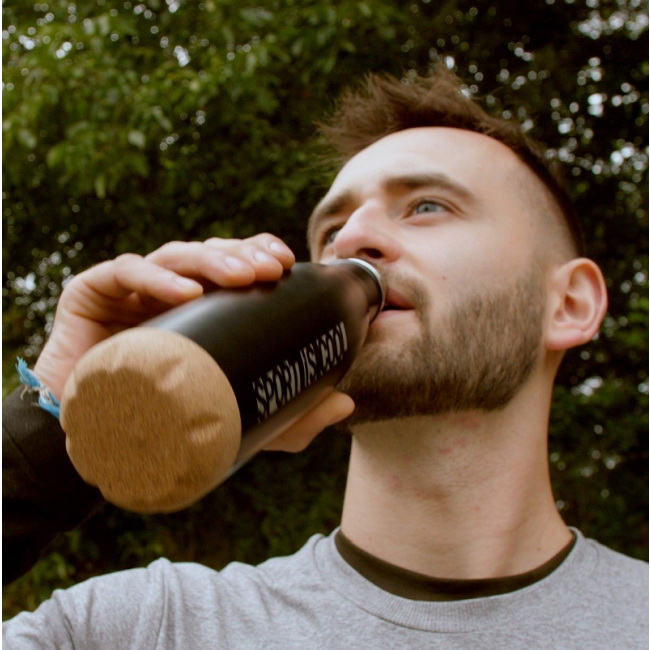 Butelka termiczna 500 ml, stal 18/8, czarna z korkiem