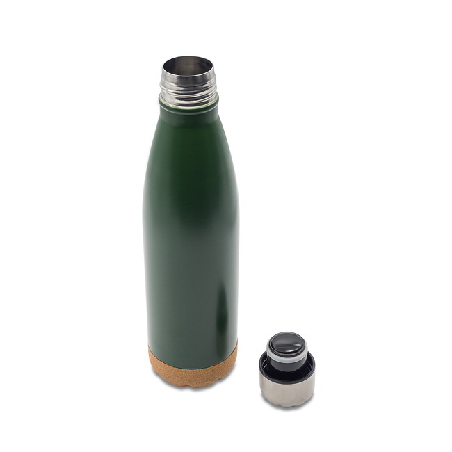 Butelka termiczna 500 ml, stal + korek, zielony mat