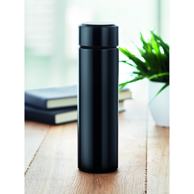Czarna butelka termiczna 450 ml z LED i zaparzaczem