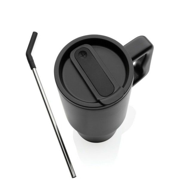 Czarny kubek termiczny 900 ml z uchwytem ze stali 18/8