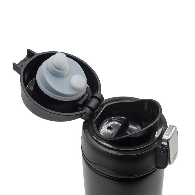 Czarny kubek termiczny Bergen 340 ml, stal z blokadą