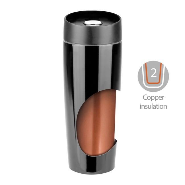 Czarny kubek termiczny Lottie 375 ml z przyciskiem