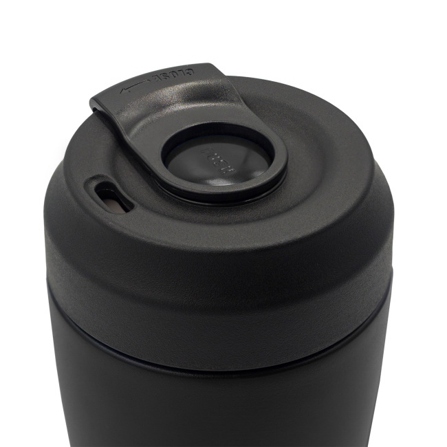 Czarny kubek termiczny Viko 380 ml z paskiem