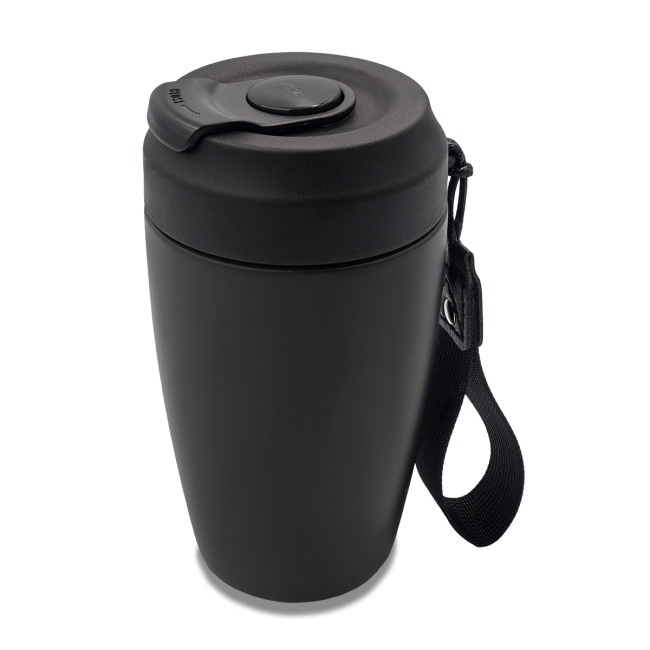 Czarny kubek termiczny Viko 380 ml z paskiem