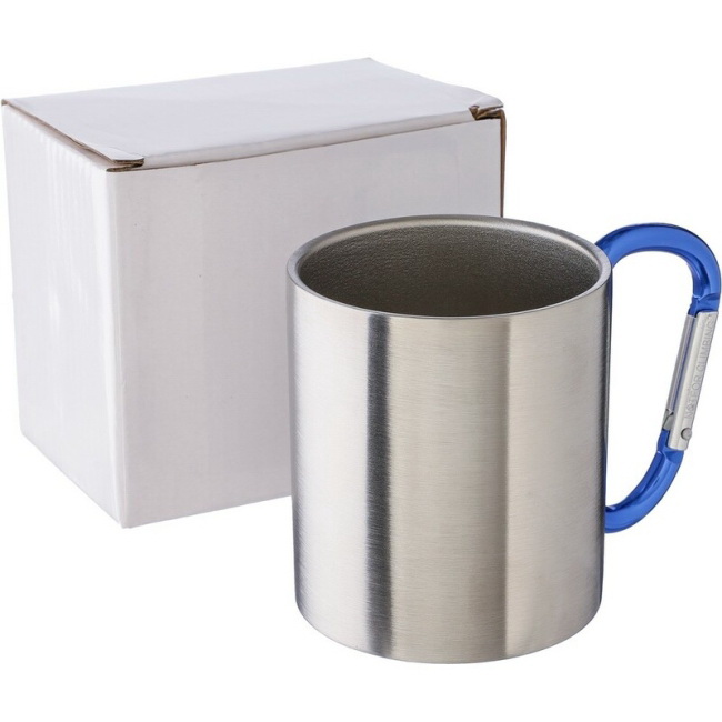 Granatowy kubek stalowy 185 ml z karabińczykiem