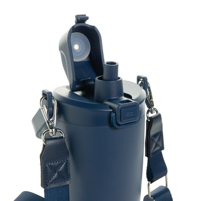 Granatowy kubek termiczny 600 ml z uchwytem i paskiem