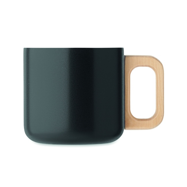 Kubek Acero 350 ml czarny z drewnianym uchwytem