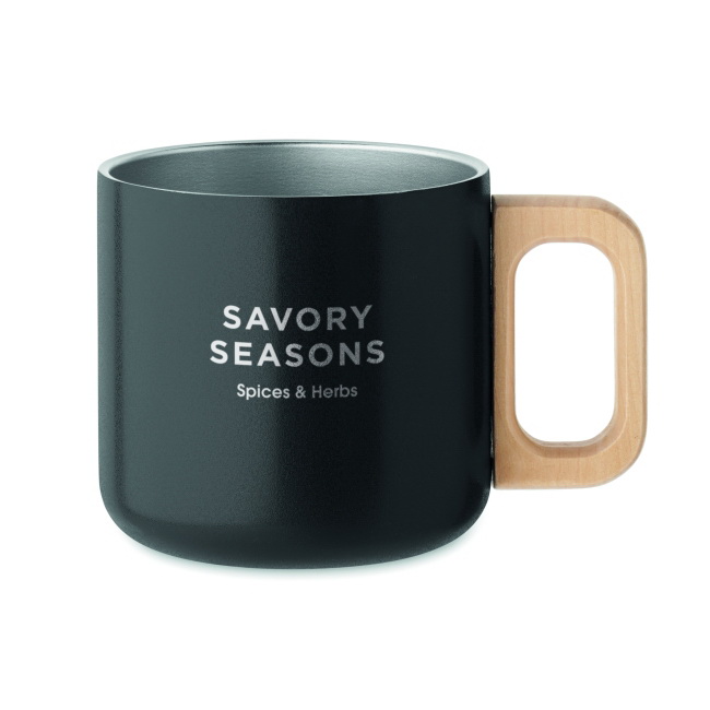 Kubek Acero 350 ml czarny z drewnianym uchwytem