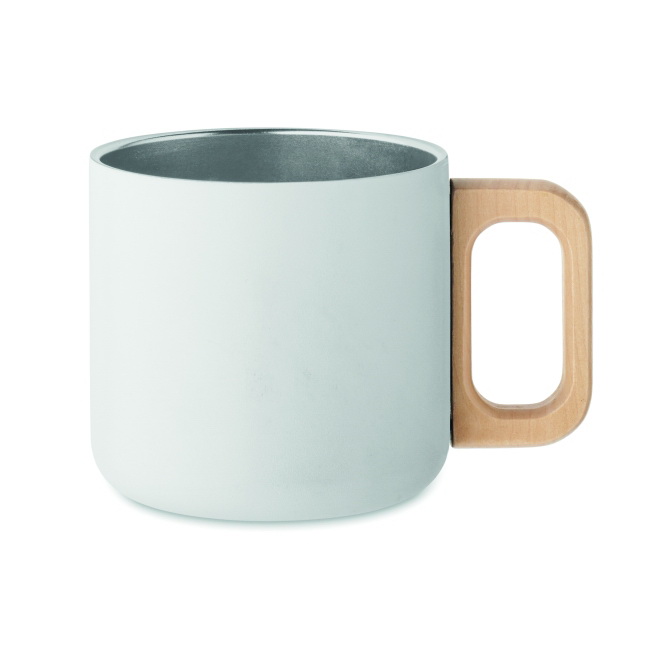 Kubek dwuścienny Acero 350 ml biały, uchwyt drewniany