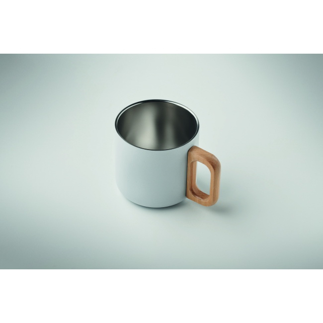 Kubek dwuścienny Acero 350 ml biały, uchwyt drewniany