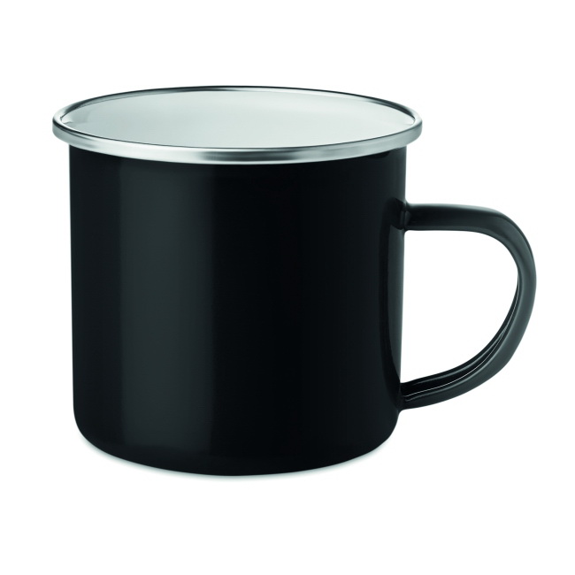 Kubek emaliowany czarny 350 ml z nadrukiem logo
