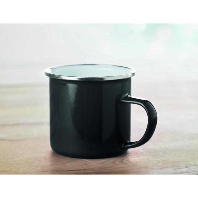 Kubek emaliowany czarny 350 ml z nadrukiem logo