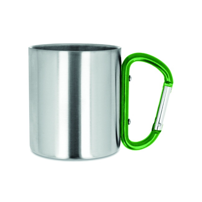 Kubek stalowy 220 ml z zielonym karabińczykiem