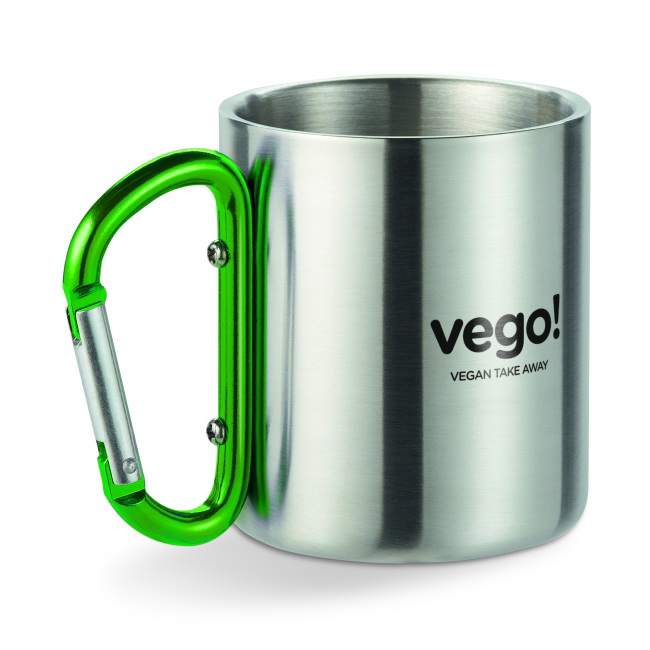 Kubek stalowy 220 ml z zielonym karabińczykiem