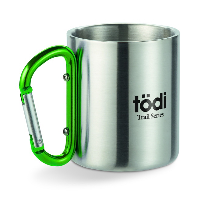 Kubek stalowy 220 ml z zielonym karabińczykiem