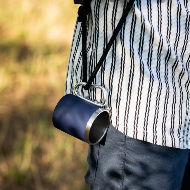 Kubek stalowy 300 ml Magaro granatowy, karabińczyk