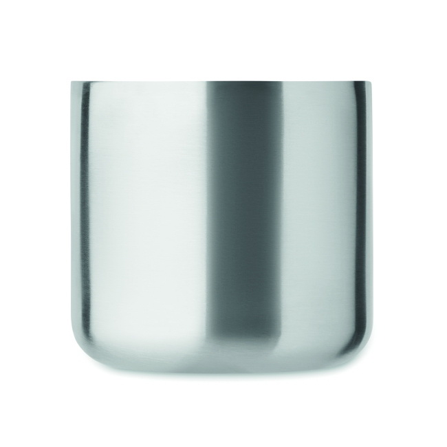 Kubek stalowy 350 ml, srebrny mat, drewniany uchwyt