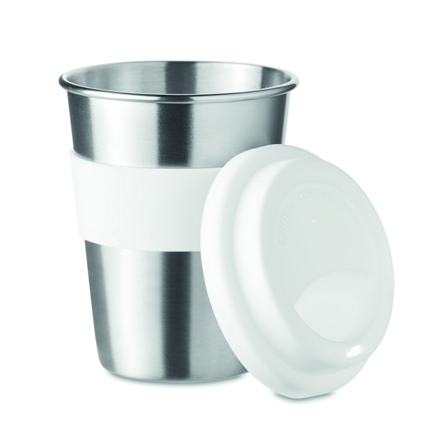 Kubek stalowy Irmug 350 ml biały z silikonową pokrywką