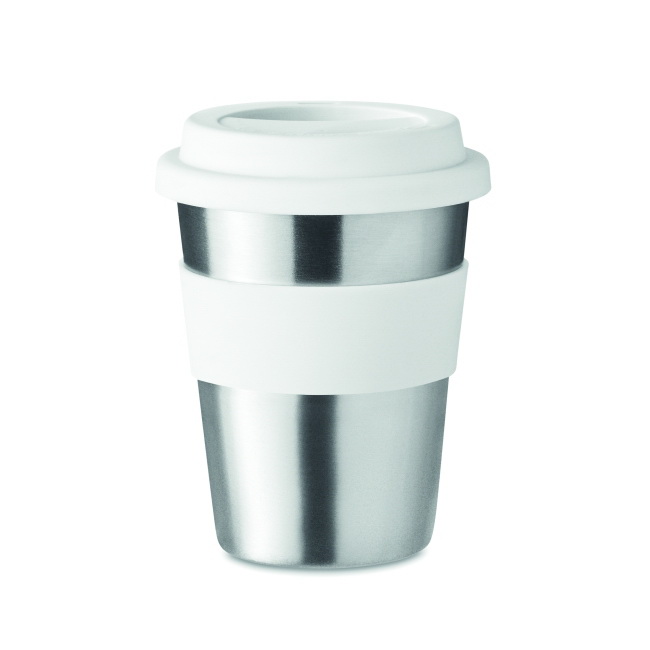 Kubek stalowy Irmug 350 ml biały z silikonową pokrywką