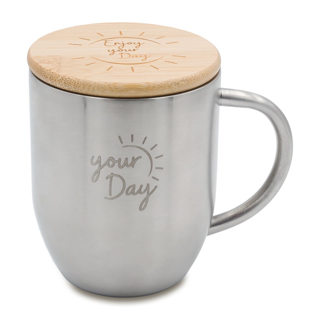 Kubek stalowy Maloy 350 ml srebrny, bambusowa pokrywka