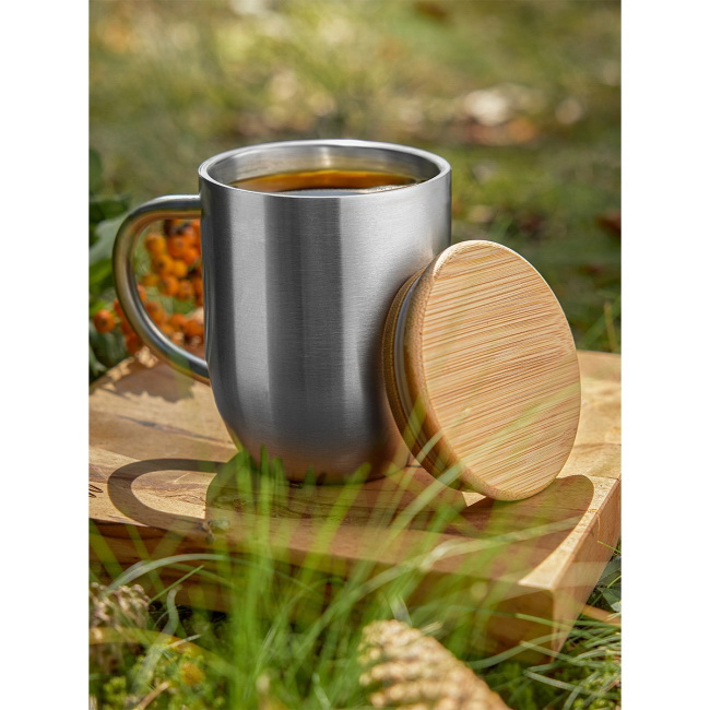 Kubek stalowy Maloy 350 ml srebrny, bambusowa pokrywka