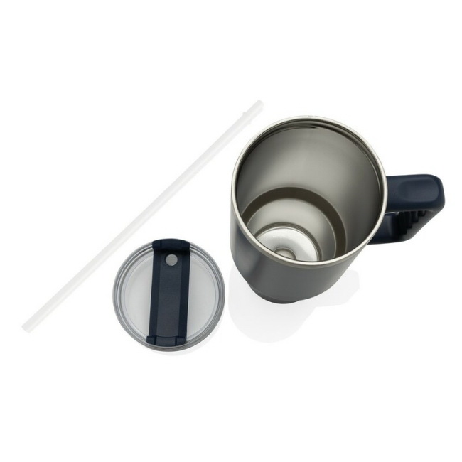 Kubek termiczny 1200 ml, uchwyt, słomka, niebieski