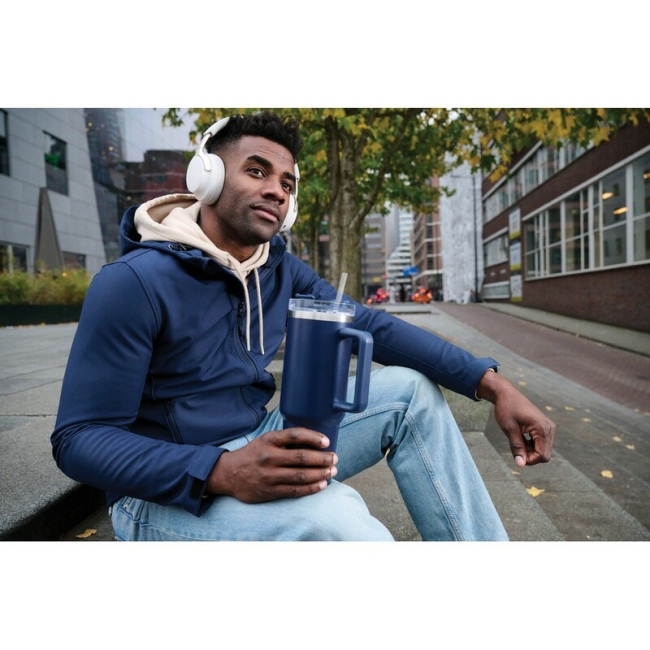 Kubek termiczny 1200 ml, uchwyt, słomka, niebieski