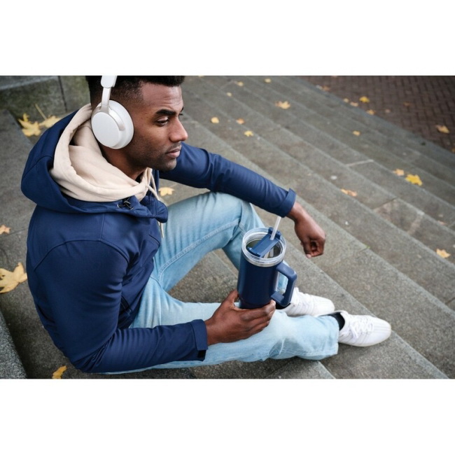 Kubek termiczny 1200 ml, uchwyt, słomka, niebieski